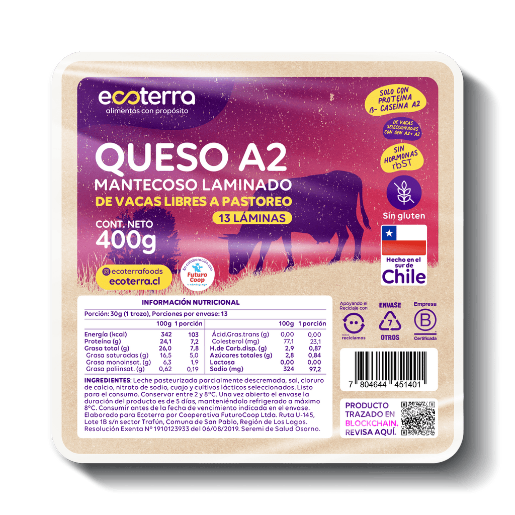 Queso A2 Mantecoso laminado 400 gr Ecoterra - ECOTERRA - Aldea Nativa