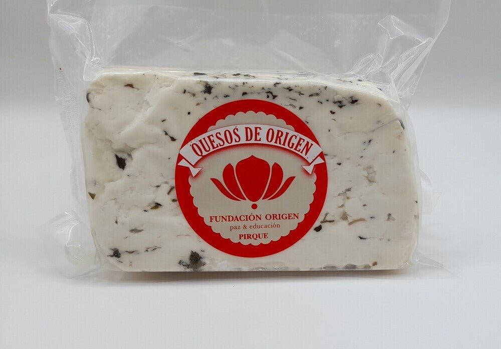 Queso de cabra semi maduro albahaca 200 gr Fundación Origen - FUNDACION ORIGEN - Aldea Nativa