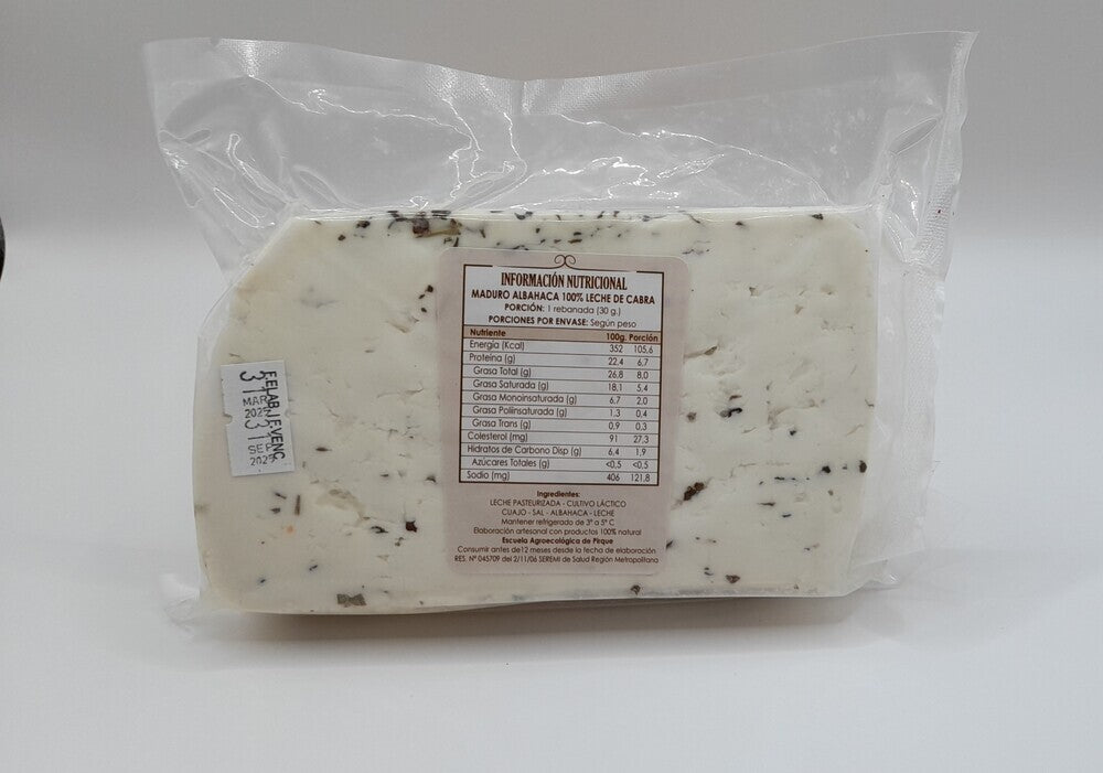 Queso de cabra semi maduro albahaca 200 gr Fundación Origen - FUNDACION ORIGEN - Aldea Nativa