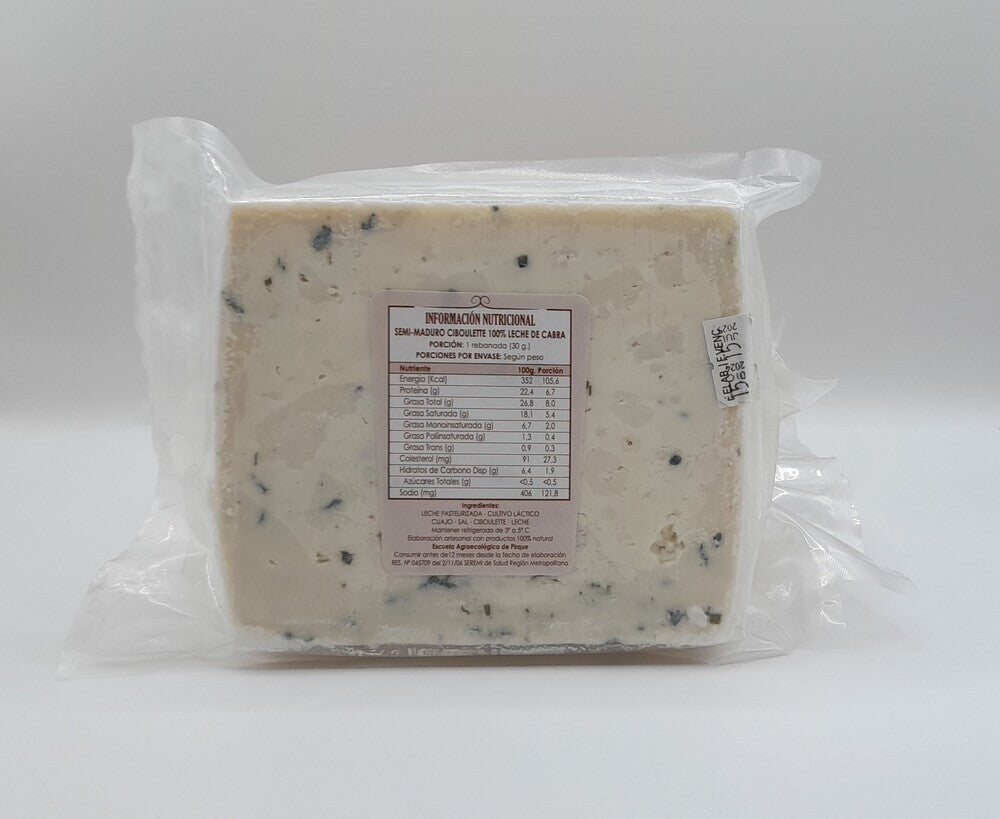 Queso de cabra semi maduro ciboulette 200 gr Fundación Origen - FUNDACION ORIGEN - Aldea Nativa