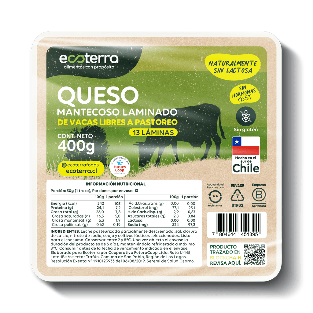Queso mantecoso laminado 400 gr Ecoterra - ECOTERRA - Aldea Nativa
