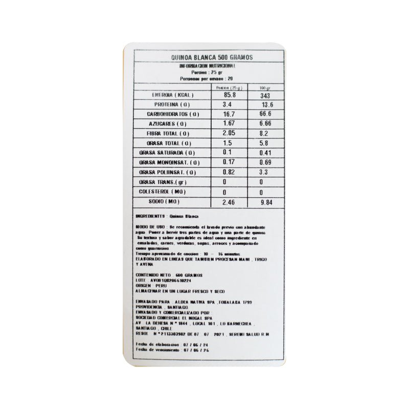 Quinoa Blanca Aldea Nativa 500 Gr - ALDEA NATIVA - Aldea Nativa
