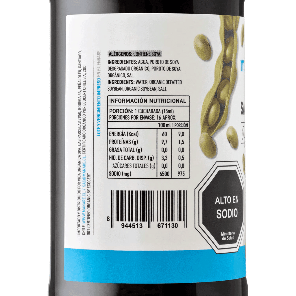 Salsa de soya organica 250 ml Manare - MANARE - Aldea Nativa