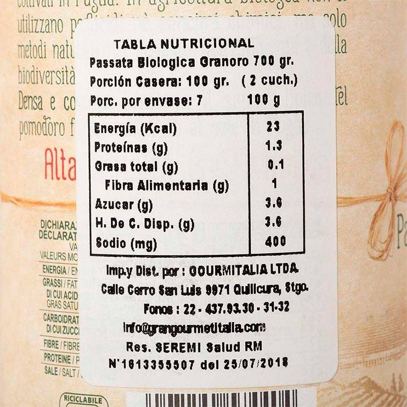 Salsa Tomate Bio Granoro 700 Gr - GRANORO - Aldea Nativa