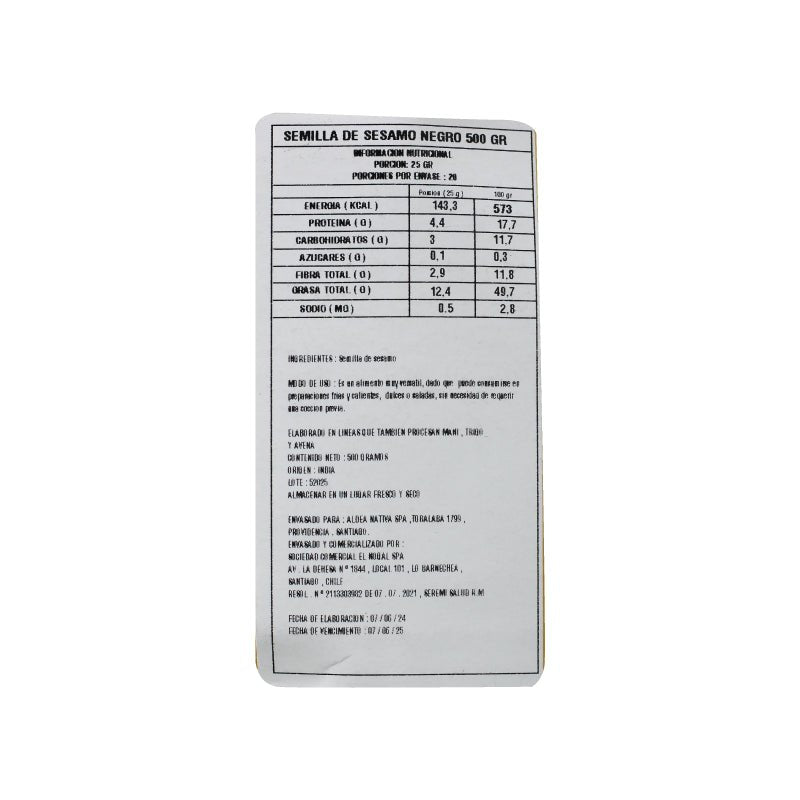 Sesamo Negro Aldea Nativa 500 Gr - ALDEA NATIVA - Aldea Nativa