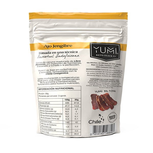 Snack Carne Sabor Ajo Jengibre Yumi Keto Snack 75 Gr (Fecha Venc. 21/06) - YUMI KETO SNACK - Aldea Nativa