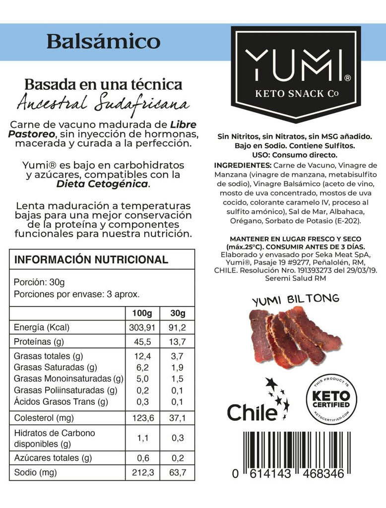 Snack Carne Sabor VinaGre Balsámico yumi Keto Snack 75 Gr - YUMI KETO SNACK - Aldea Nativa