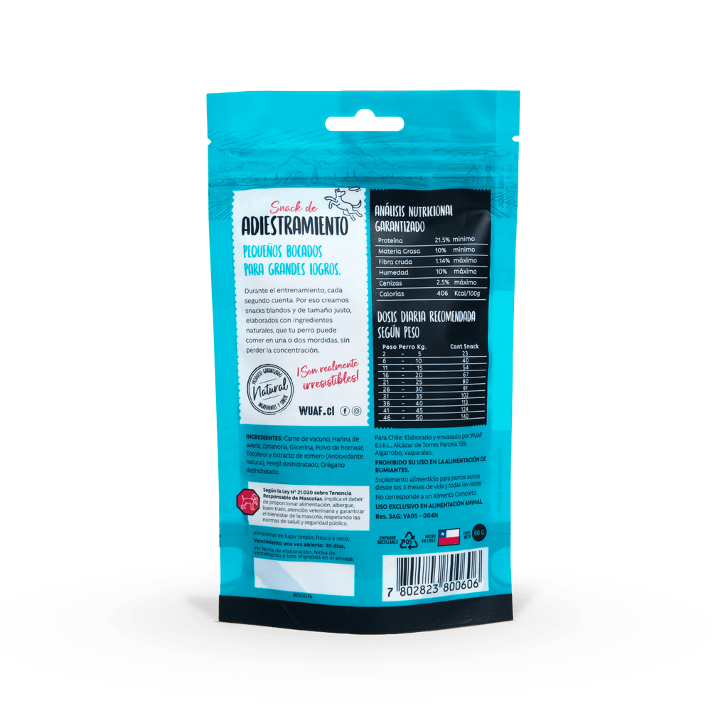 Snack de Adiestramiento para Perros Carne Wuaf 60 Gr - WUAF - Aldea Nativa