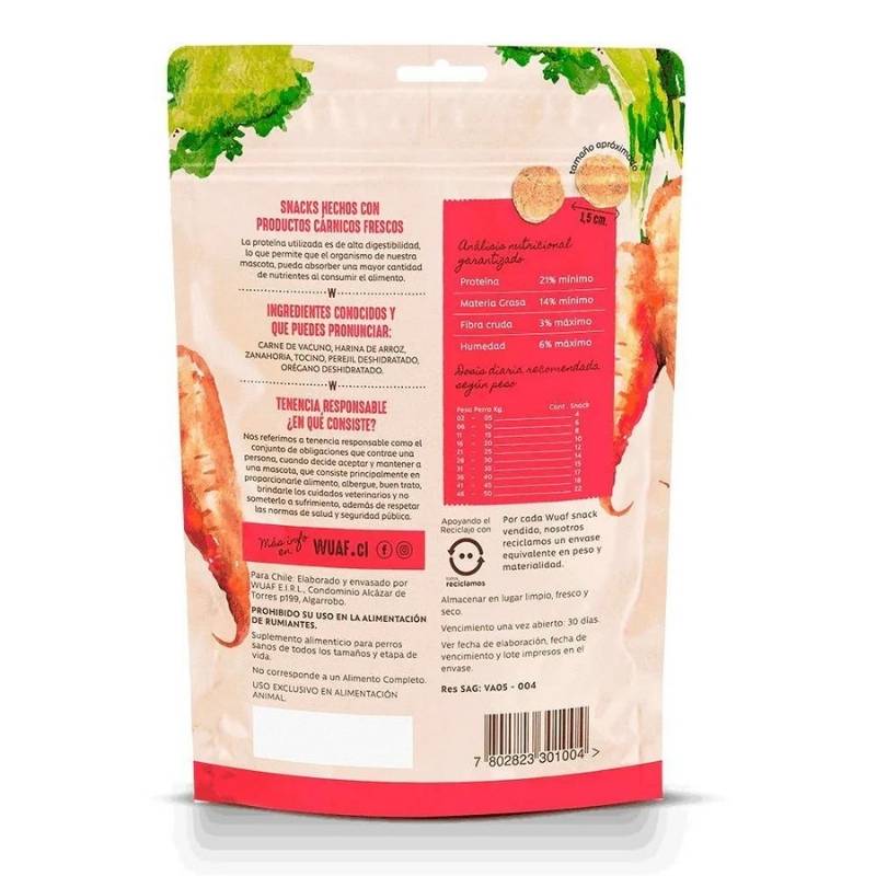 Snack para Perros Carne Zanahoria Wuaf 100Gr - WUAF - Aldea Nativa
