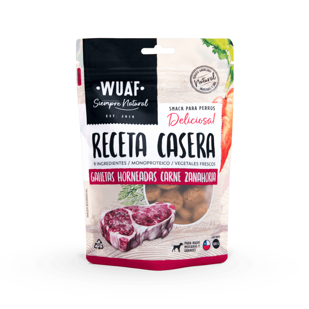 Snack para Perros Carne Zanahoria Wuaf 100Gr - WUAF - Aldea Nativa