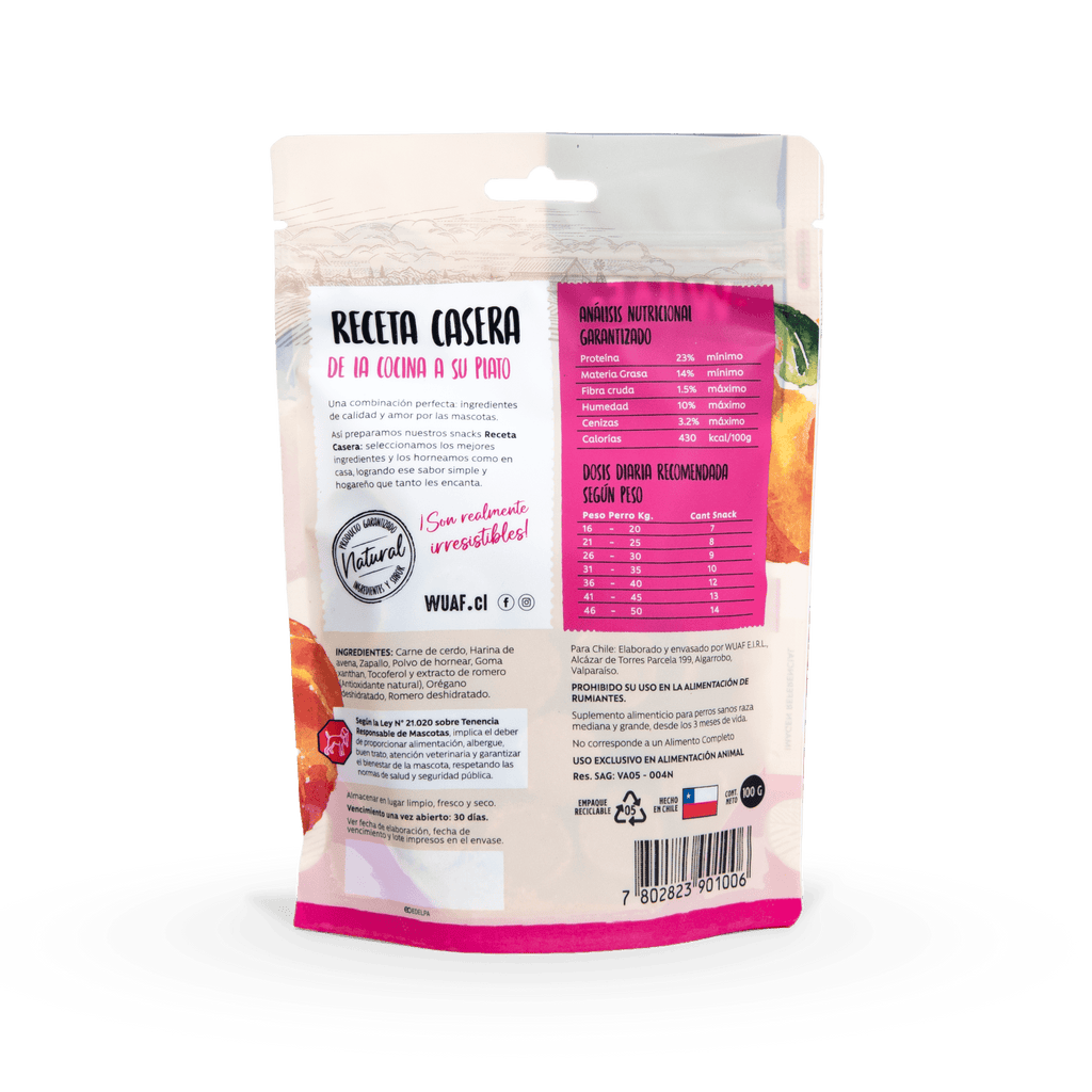 Snack para Perros Cerdo Zapallo Wuaf 100Gr - WUAF - Aldea Nativa