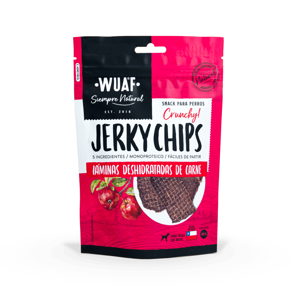 Snack para Perros Jerky Chips Carne Oregano Wuaf 40Gr - WUAF - Aldea Nativa