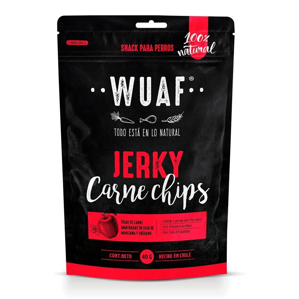 Snack para Perros Jerky Chips Carne Orégano Wuaf 40Gr - WUAF - Aldea Nativa