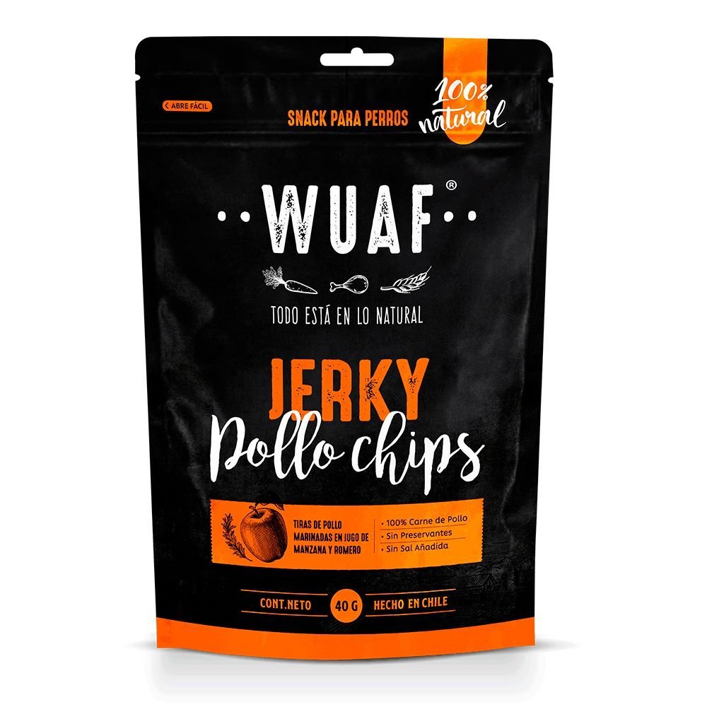 Snack para Perros Jerky Chips Pollo Romero Wuaf 40Gr - WUAF - Aldea Nativa