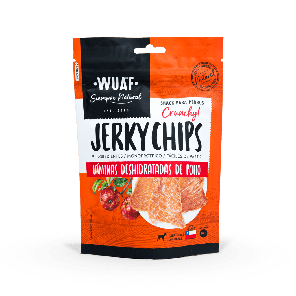 Snack para Perros Jerky Chips Pollo Romero Wuaf 40Gr - WUAF - Aldea Nativa