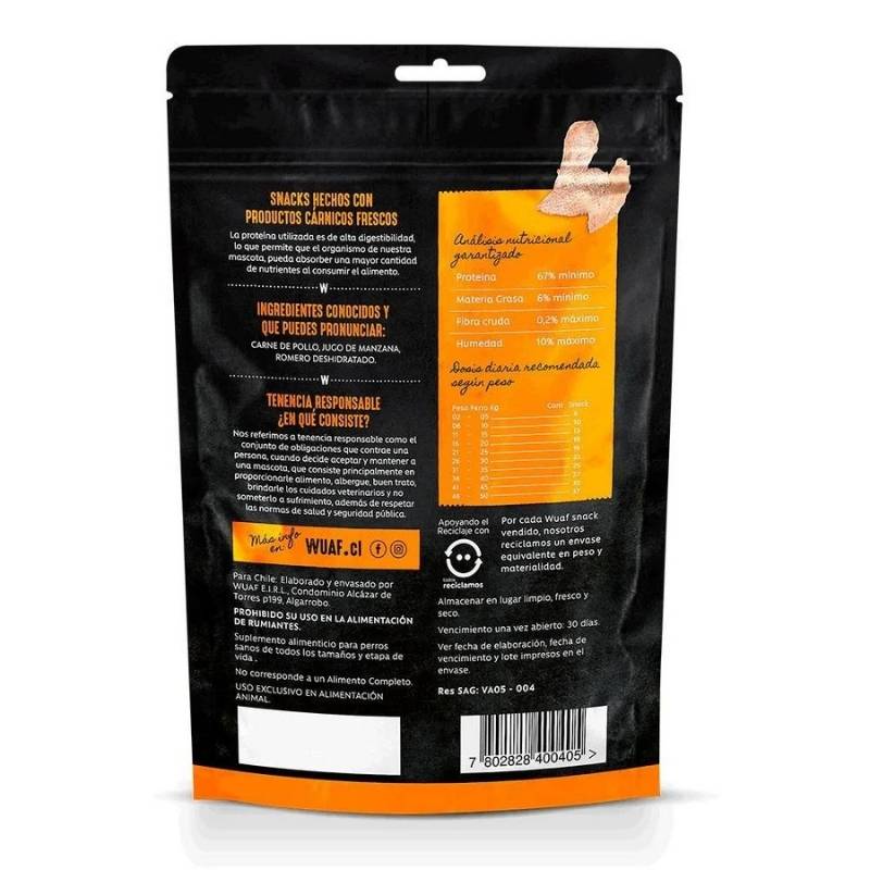 Snack para Perros Jerky Chips Pollo Romero Wuaf 40Gr - WUAF - Aldea Nativa