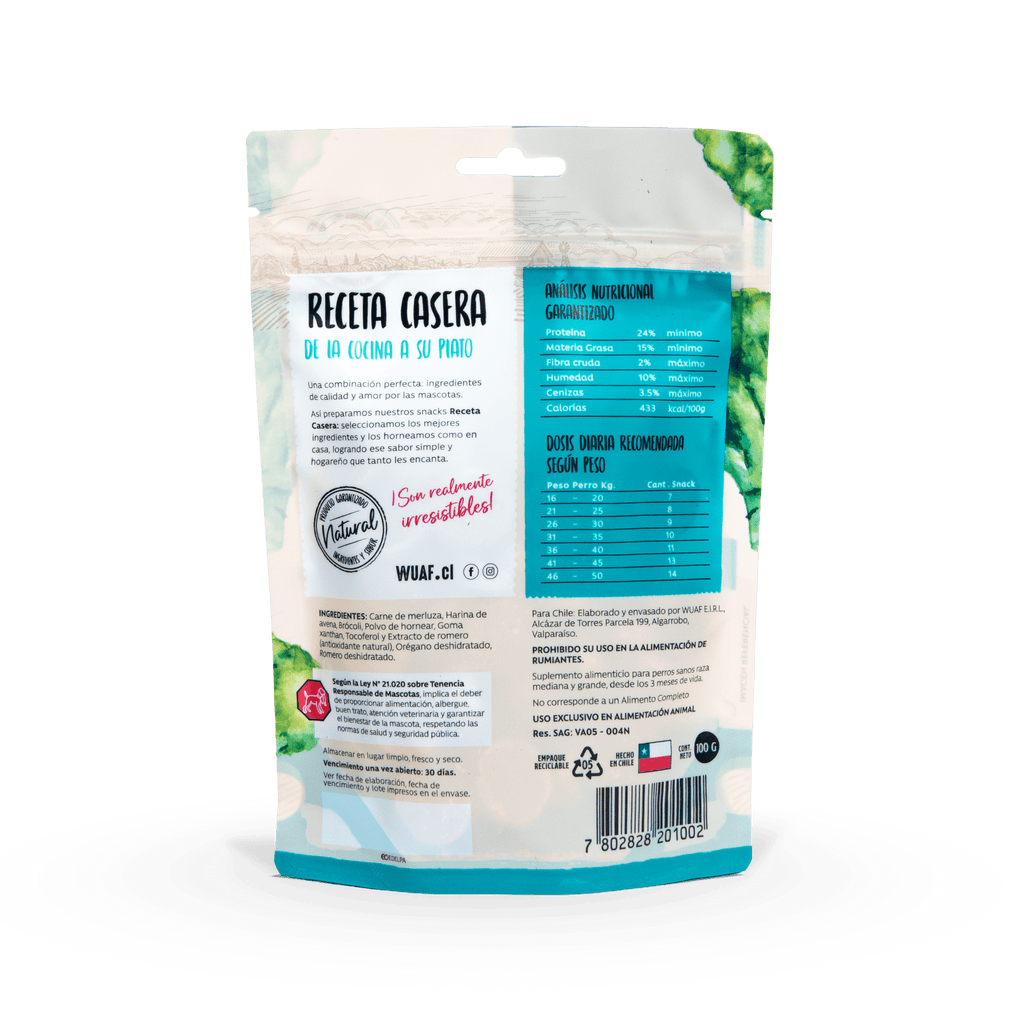 Snack para Perros Pescado Brocoli Wuaf 100Gr - WUAF - Aldea Nativa