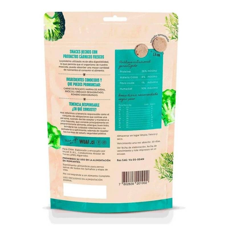 Snack para Perros Pescado Brócoli Wuaf 100Gr - WUAF - Aldea Nativa