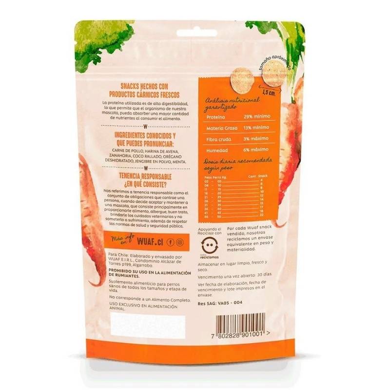 Snack para Perros Pollo Zanahoria Wuaf 100Gr - WUAF - Aldea Nativa