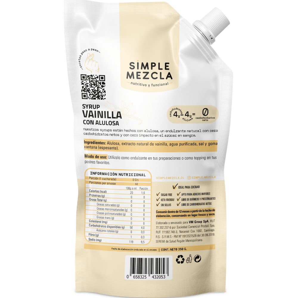 Syrup Zero carb Vainilla 350 gr Simple Mezcla - SIMPLE MEZCLA - Aldea Nativa