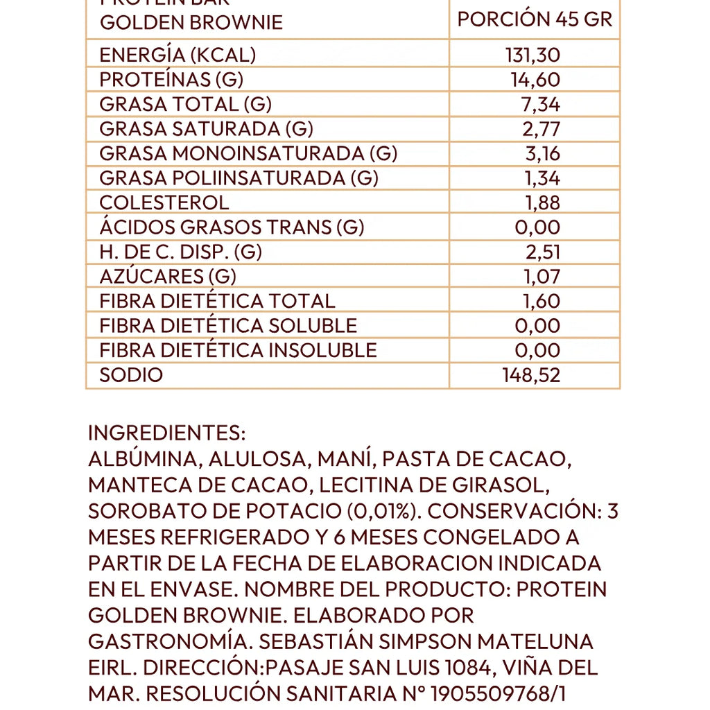 Barra Proteica Golden Brownie con Chocolate Bitter 85% UN SWEET LIFE
