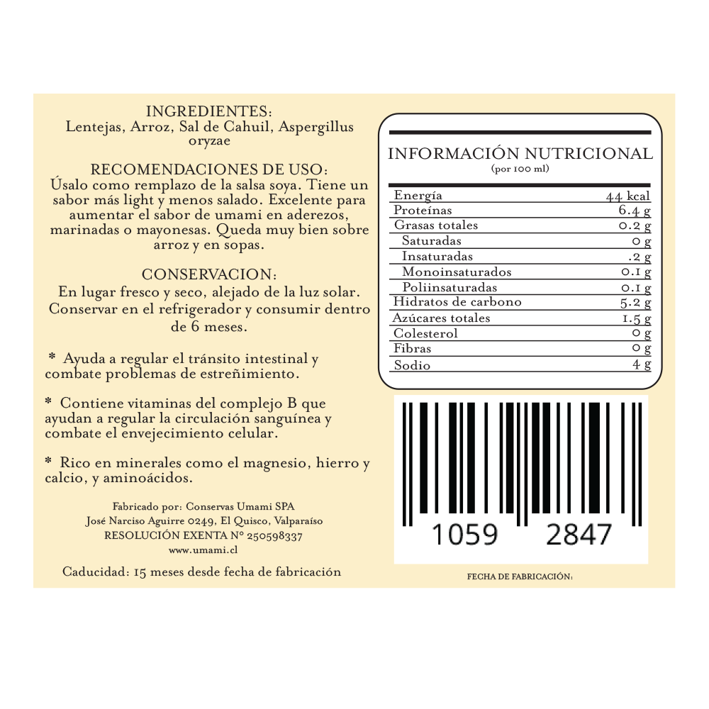 Tamari lentejas 200 cc Umami - UMAMI - Aldea Nativa