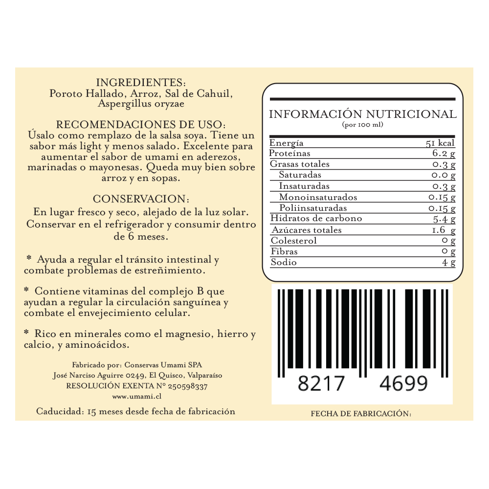 Tamari Poroto hallado 200 cc Umami - UMAMI - Aldea Nativa