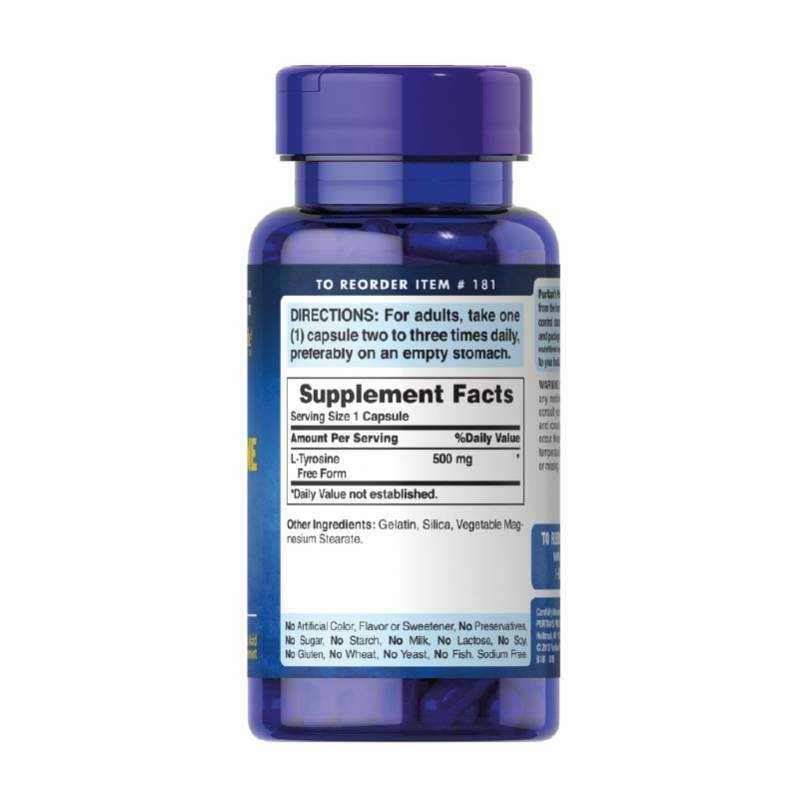 Tirosina 500 Mg Puritans Pride 100 Cap - PURISTANS PRIDE - Aldea Nativa