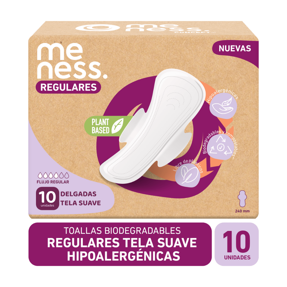 Toalla Higiénica Regular Bio Hipoalergénica Tela Suave 10u Meness Concept - MENESS CONCEPT - Aldea Nativa