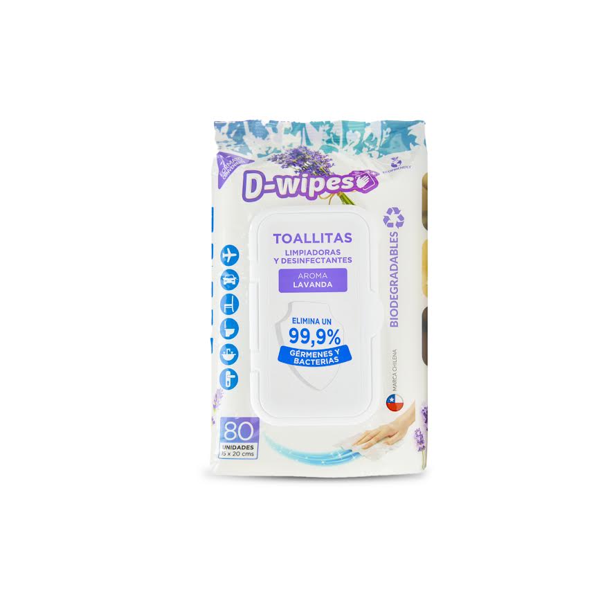 Toallas desinfectantes lavanda biodegradable 80 Un D - WIPES - D - WIPES - Aldea Nativa