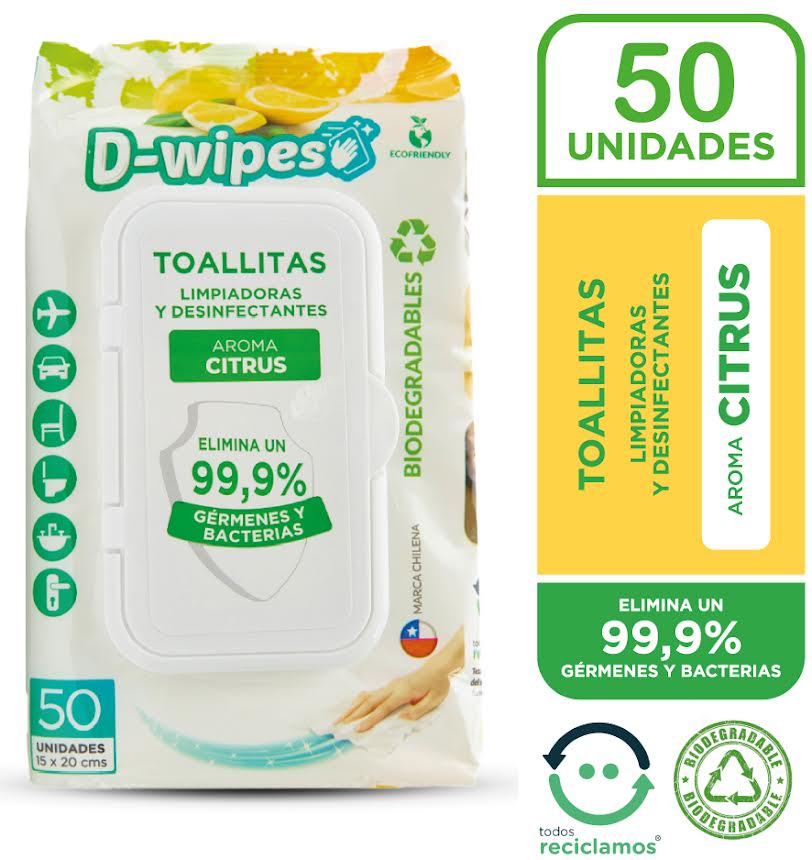 Tollas desinfectantes citrus biodegradable 50 UN D - WIPES - D - WIPES - Aldea Nativa