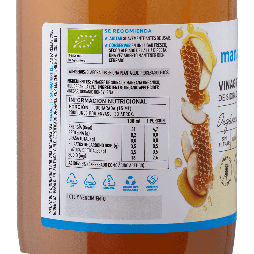 Vinagre de manzana miel 500 ml Manare - MANARE - Aldea Nativa